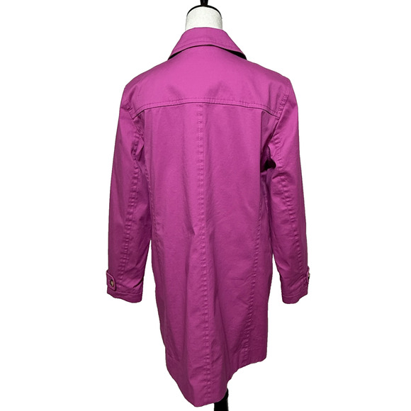 Talbots Trench Coat Womens Large Fushia Pink Button Front All Weather Stretch - Picture 2 of 10